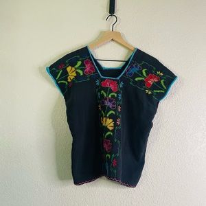 Vintage Handmade Black Cotton Embroidered Top